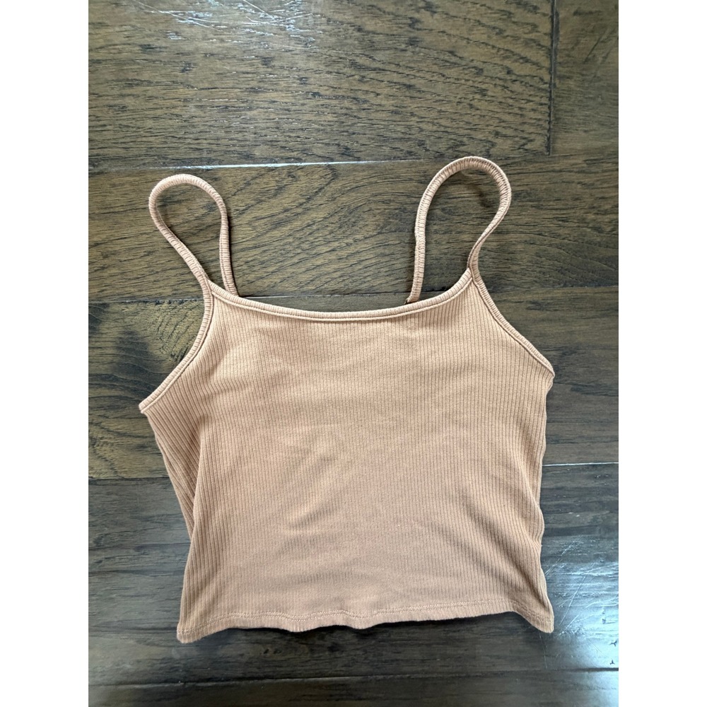 American Eagle Ribbed Cami Tank Top Tan Neutral Cropped Adjustable‎ Straps Small